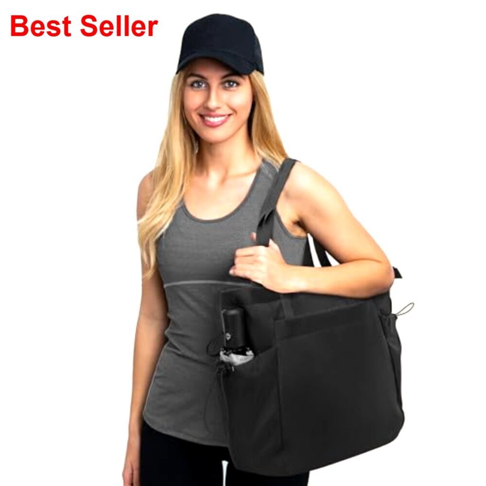 Large Lightweight Tote Bag with Zipper Compartments for Work Travel Gym - Picture 7 of 7